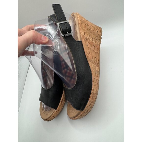 CROCS A-Leigh Black Leather Cork Wedge Slingbacks Sandals Size 9 w9 - Picture 4 of 10